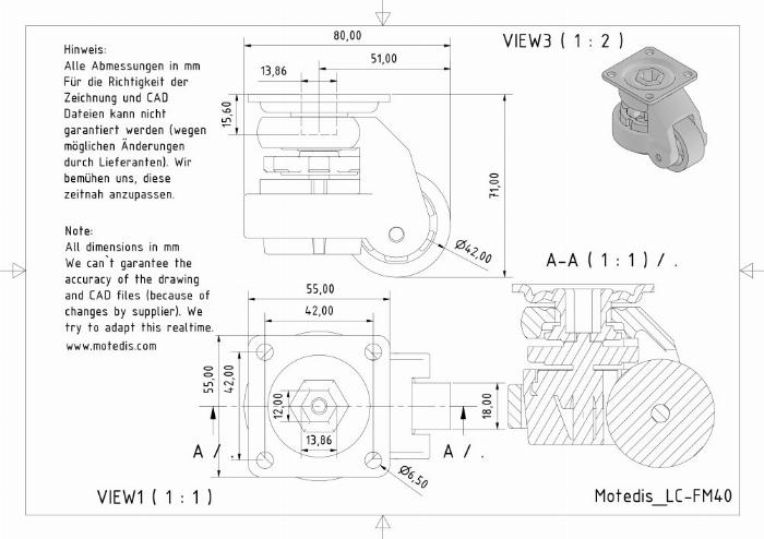 Rotelle di elevazione con piastra di montaggio FM 40