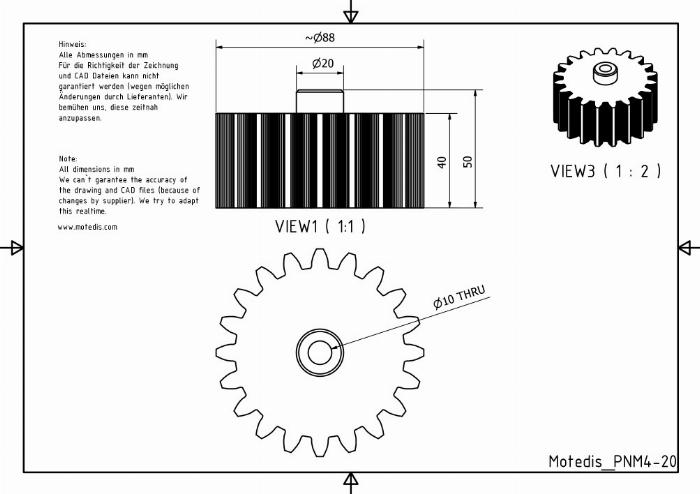 PA Ingranaggio cilindrico a denti dritti Modulo 4, 20 denti, larghezza 40 mm - Foro 10 mm