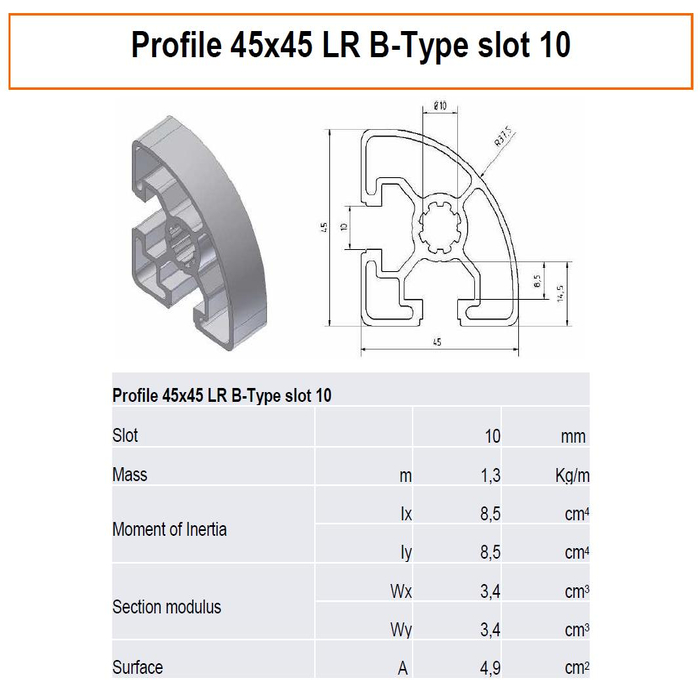 Profile 45x45 LR B-Type slot 10