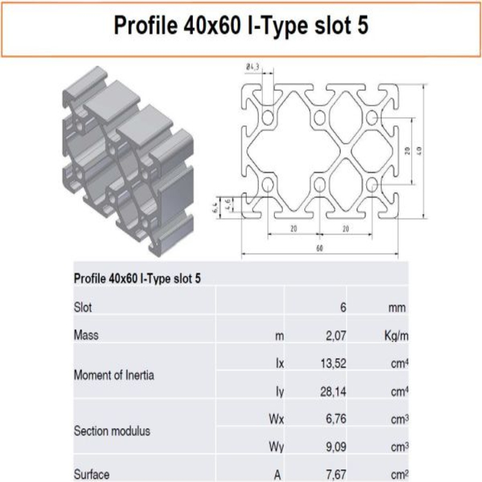 Profilé aluminium 60x40 Type I rainure 5