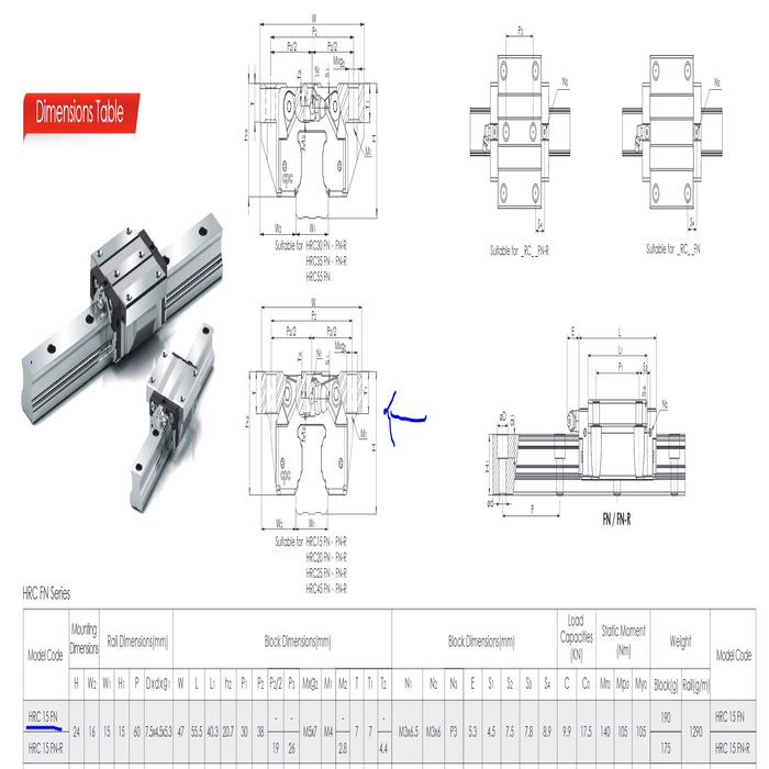 Linear guide rail AR/HR15-N, L = 1320mm