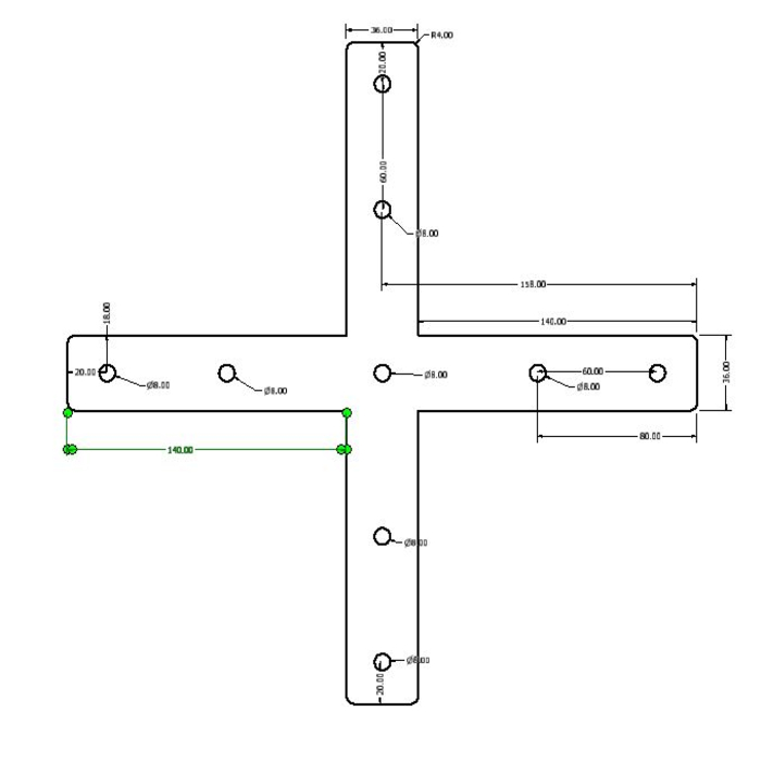 Piastra di collegamento a croce a laser in alluminio 36x140x8