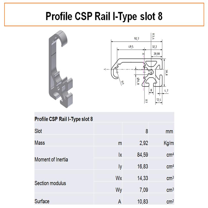 Profilé aluminium CSP Rail I-Type Rainure 8
