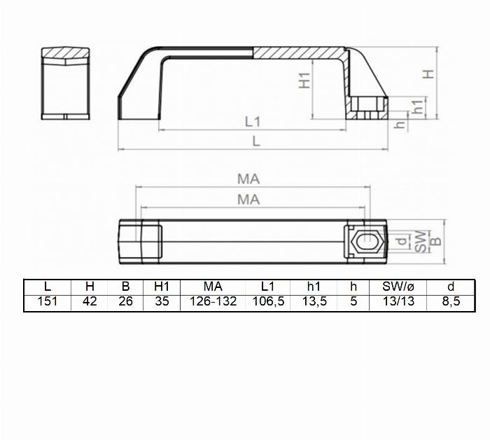 Bridge handles 132 with cover caps