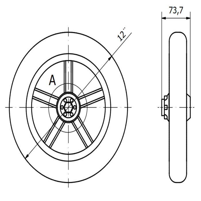 Einbaurad 304,8 mm Luftrad mit PVC-Felge