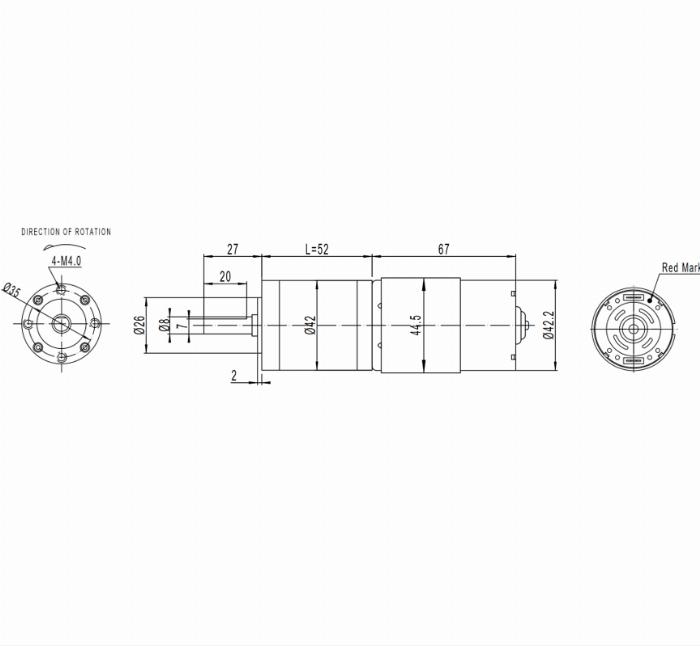 Permanentmagnet-Gleichmotor mit Planetengetriebe 78 rpm