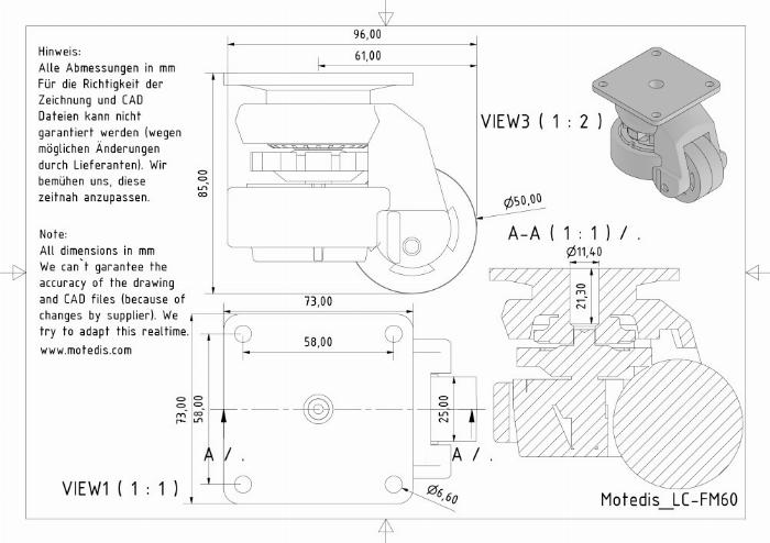 Rotelle di elevazione con piastra di montaggio FM 60