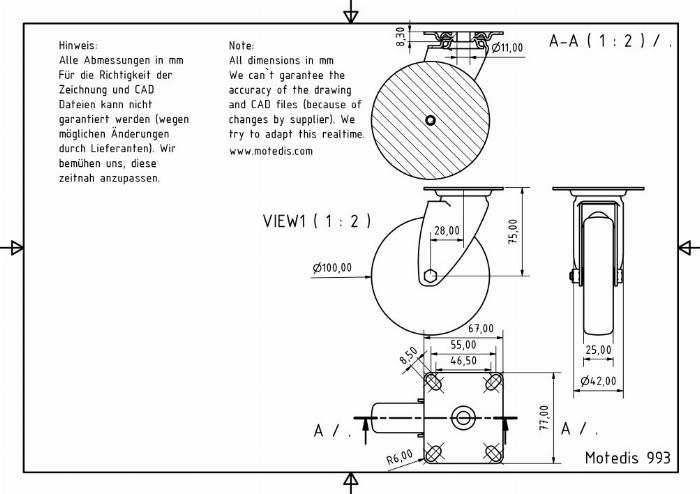 Rollers 100 plate fitting without brake